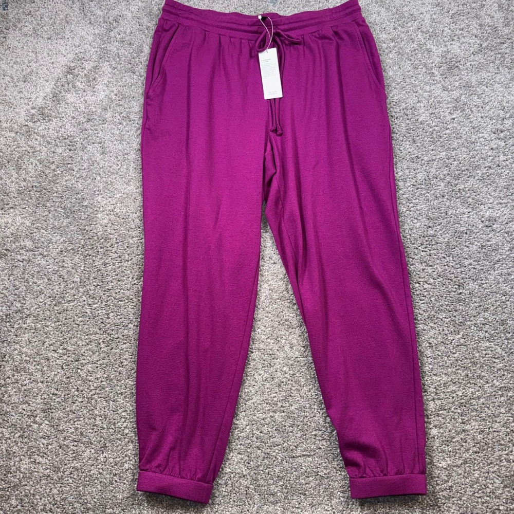 Eileen Fisher Cozy Brushed Terry Hug Ankle Track Pant Berry Magenta Large NEW - Picture 2 of 9
